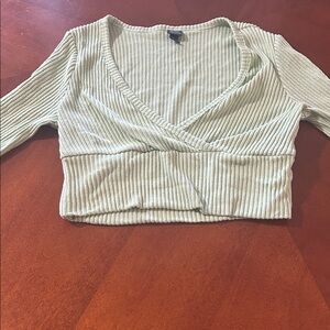 Ribbed V-Neck Long Sleeved Crop Top